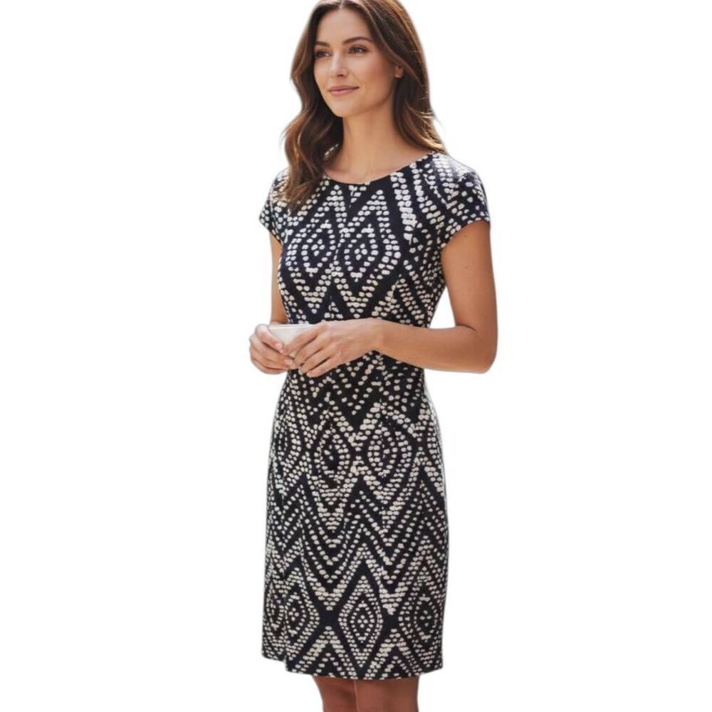 AB STUDIO BLACK & WHITE GEOMETRIC PRINT DRESS SZ.6 EUC.